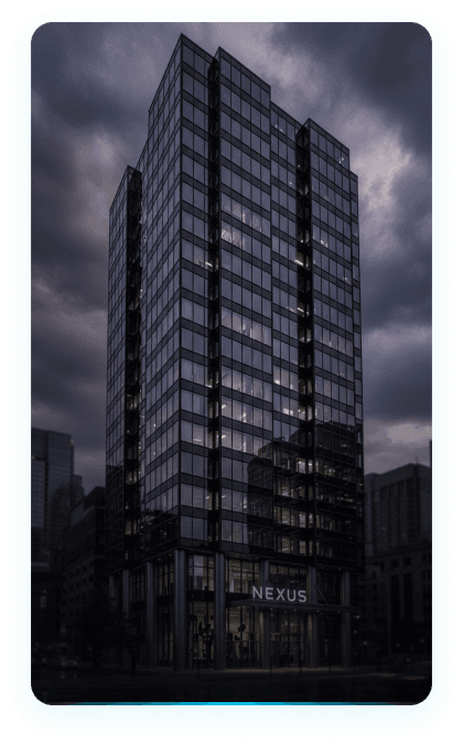 Nexus commercial tower at dusk